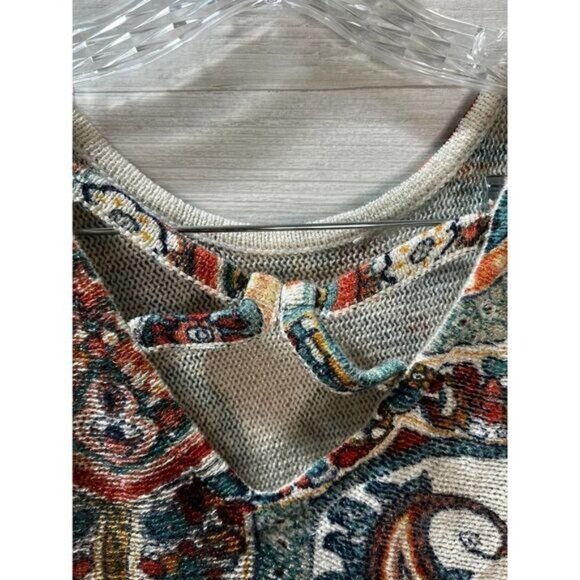Womens Scoop Neck Paisley‎ Cross-Back  3/4-sleeves Sweater - Picture 5 of 8
